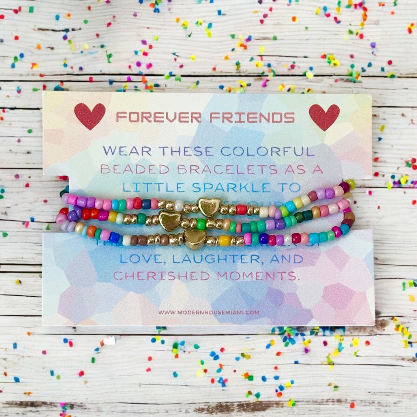 Forever Friends Beaded Bracelets – Colorful Handmade Friendship Jewelry, BFF Gift, Jewellery Golden Heart, Birthday Present, Giveaway