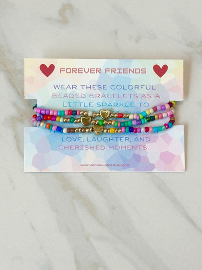 Forever Friends Beaded Bracelets – Colorful Handmade Friendship Jewelry, BFF Gift, Jewellery Golden Heart, Birthday Present, Giveaway