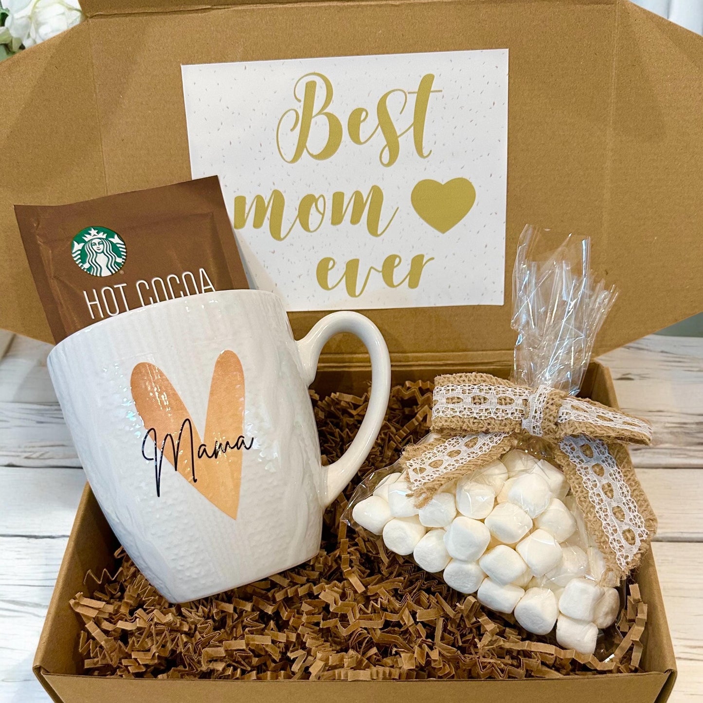 Mother’s Day Gift Box| Unique Mama Ceramic Mug, Hot Cocoa, Marshmallows & Hand Cream | Gift for Mom, New Mom Present, Mama’s Cozy Gift Box