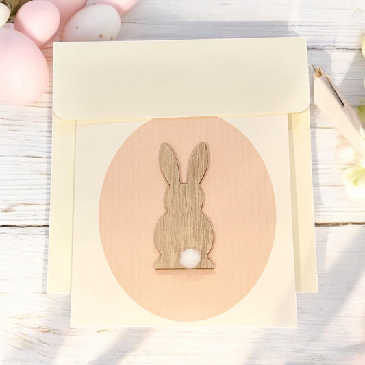 Happy Easter Card, Spring Greetings, Whimsical Baby Bunnies, Unique Holiday Fine Art Folded Cards, Pom Pom Eastern Wishes Handmade in USA
