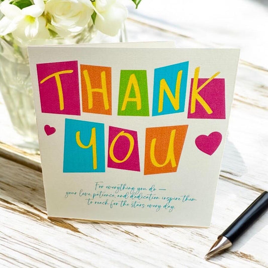 Teacher Thank You Card with colorful Print – Handmade Greeting Card with Envelope Thanks for Educator, Mentor, Tutor Appreciation Week