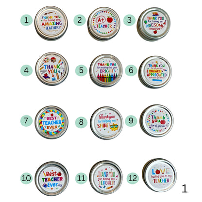 Teacher Appreciation Mini Vanilla Tealight Candle – Silver Tin with Lid, Gift-Ready in Organza Bag. Thank you for End of Year, Tutor, Mentor