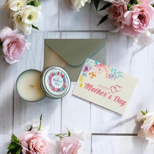 Happy Mother’s Day Tealight Candle Gift | Vanilla Scented Small Present in Silver Tin, Present for Mom, Mum, Custom, Send Love & Joy