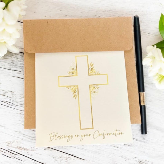 Confirmation Card with Golden Cross Design – Religious Blessings Card, Catholic Christian, Faith, Holy Spirit Custom