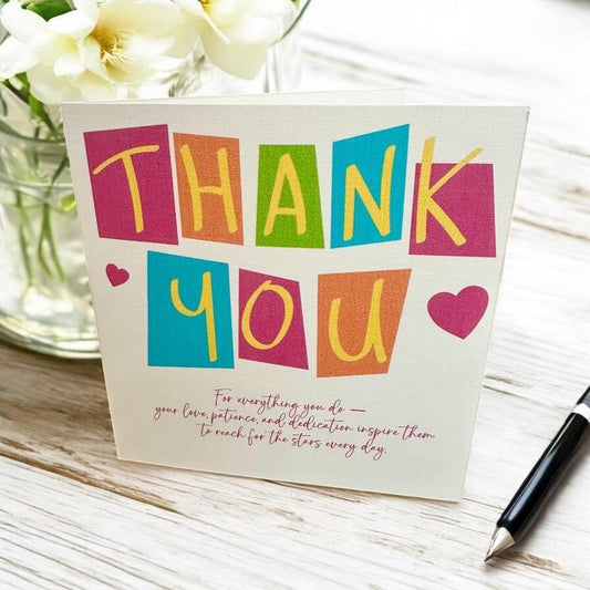 Teacher Thank You Card with colorful Print – Handmade Greeting Card with Envelope Thanks for Educator, Mentor, Tutor Appreciation Week