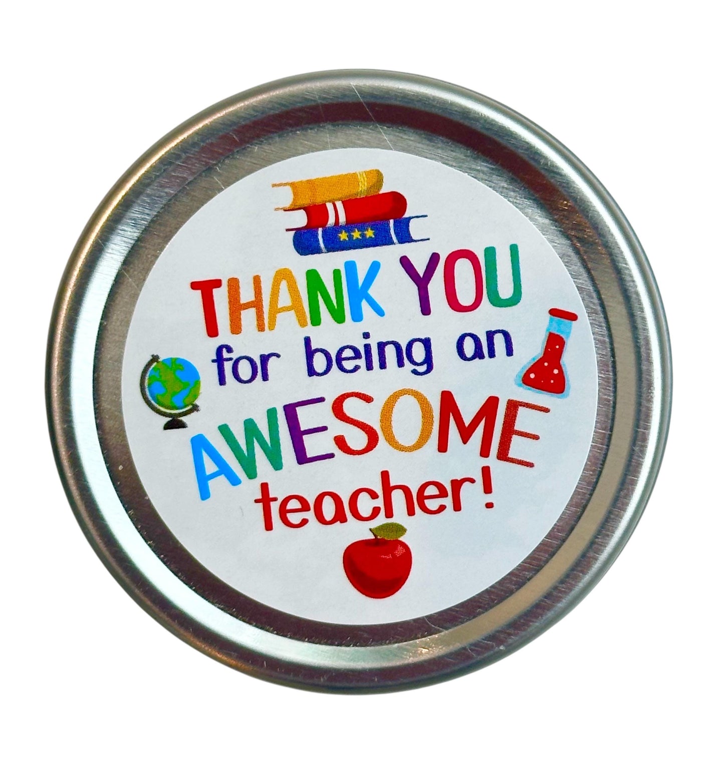 Teacher Appreciation Mini Vanilla Tealight Candle – Silver Tin with Lid, Gift-Ready in Organza Bag. Thank you for End of Year, Tutor, Mentor