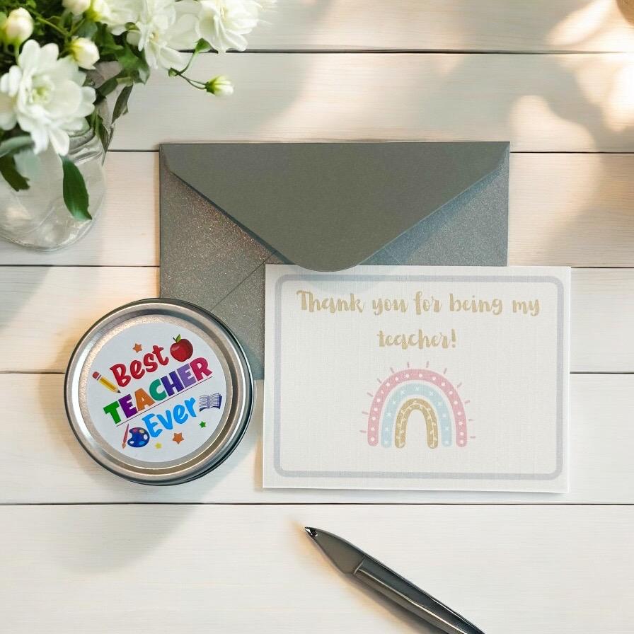 Teacher Appreciation Mini Vanilla Tealight Candle – Silver Tin with Lid, Gift-Ready in Organza Bag. Thank you for End of Year, Tutor, Mentor