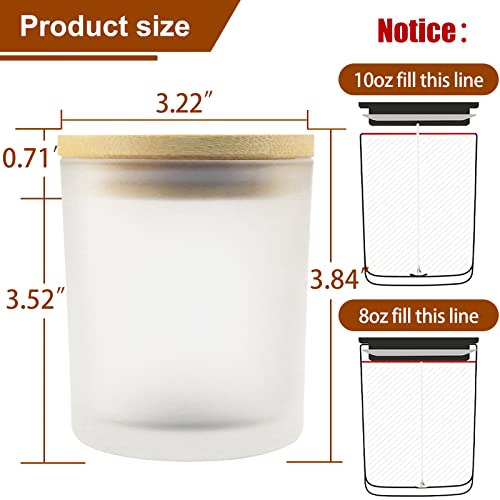 CONNOO 12Pack 10 oz Frosted Glass Candle Jars with Bamboo Lids for Making Candles Empty Candle Tins with Wooden Lids, Bulk Clean Candle Containers - Dishwasher Safe - Modernhousemiami