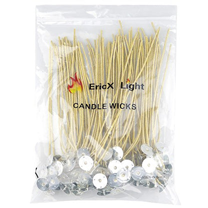 EricX Light Organic Hemp Candle Wicks, 100 Piece 8" Pre-Waxed by 100% Beeswax & Tabbed, for Candle Making - Modernhousemiami