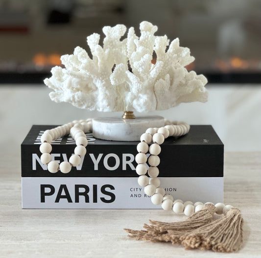 Curated Home Decor | Staging | Coffeetable books | Coral Sculpture | Wooden Bead Chain | Home Decor | Home Styling | Staging - Modernhousemiami